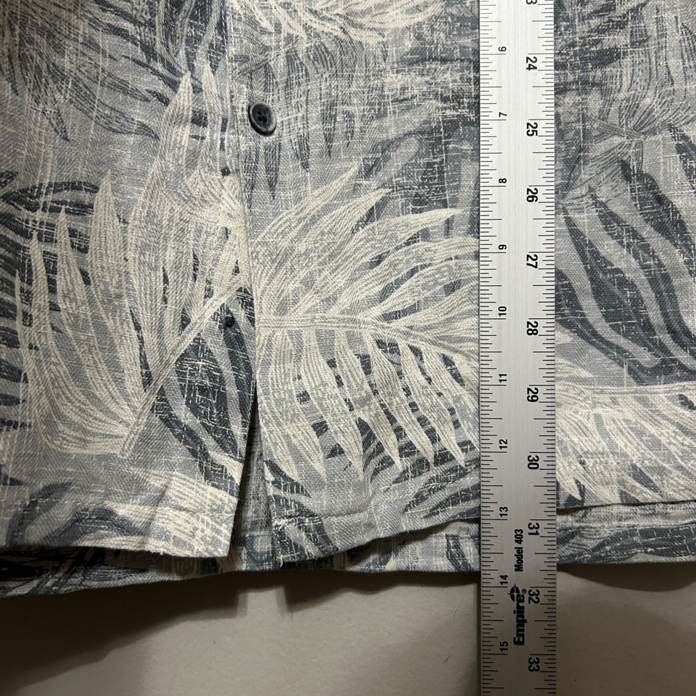 Tasso Elba Silk Linen Shirt Mens XL Grey Tropical Palm Leaf Short Sleeve Luxury - Picture 6 of 8
